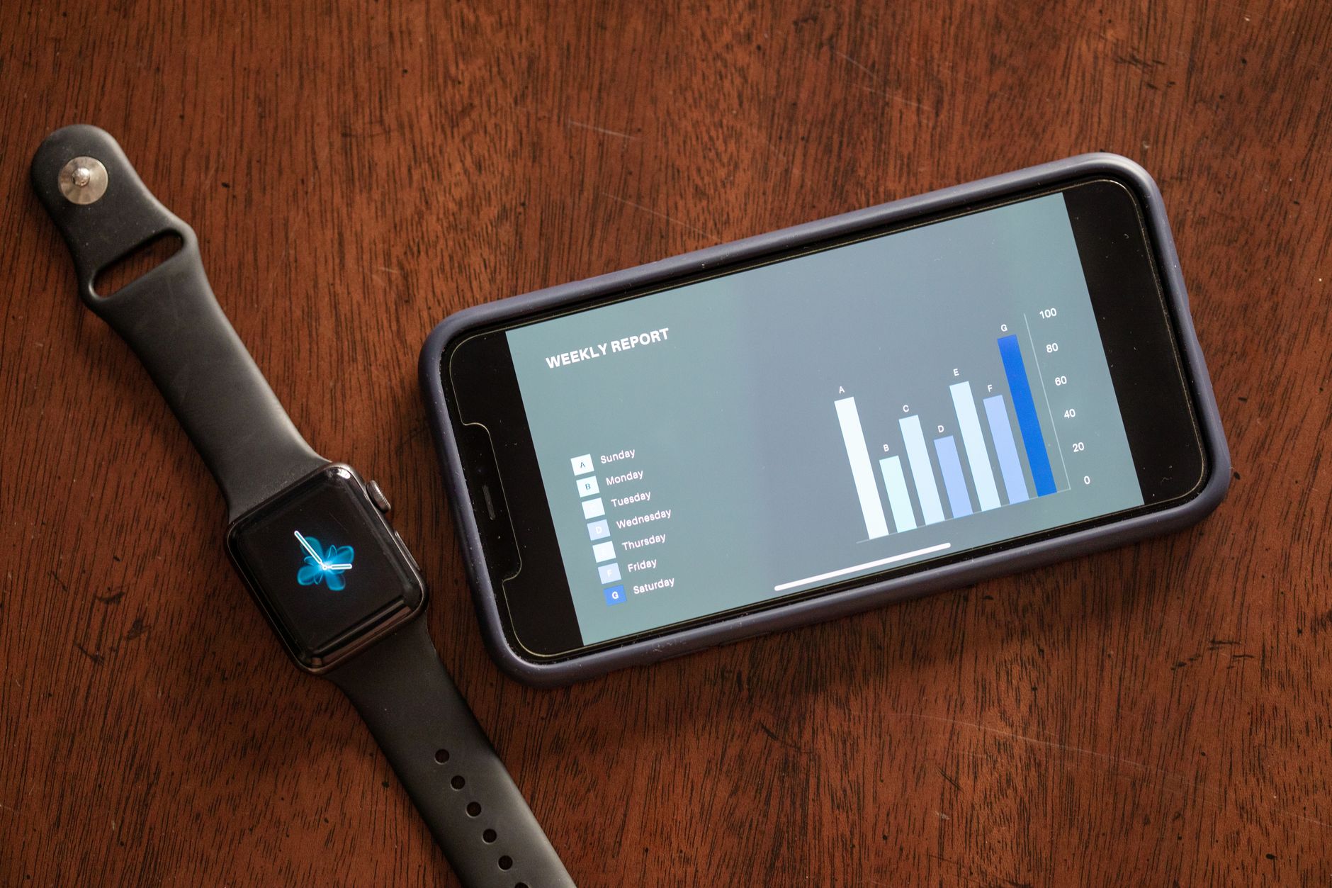 Person browsing health and fitness apps on a smartwatch paired with a smartphone, representing a rich wearable app ecosystem